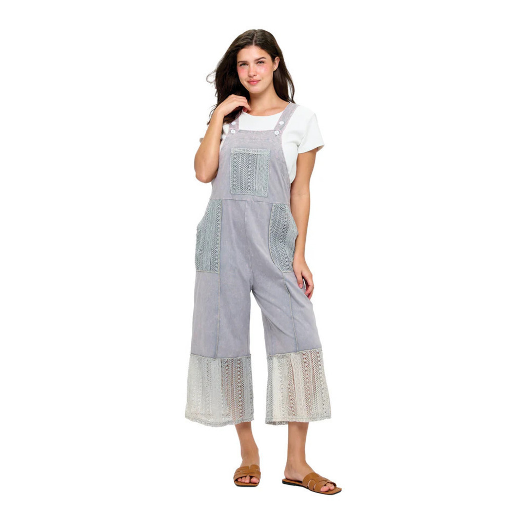 26397 G Yak & Yeti Boho Lace Vintage Washed Midi Overall - Various Sizes